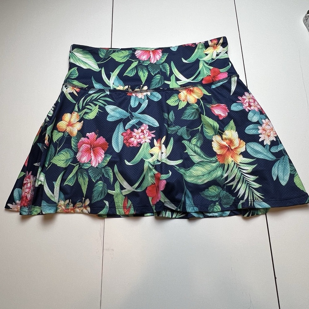 X by GOTTEX Navy Botanical Golf Tennis Pickleball Knit Skort  Small